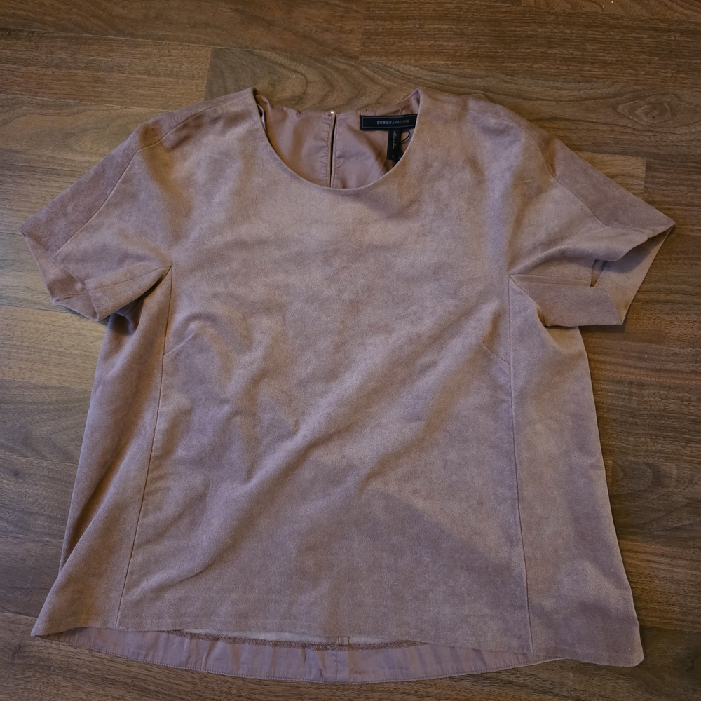 BCBG Dusty Pink Faux Suede Short Sleeve Top